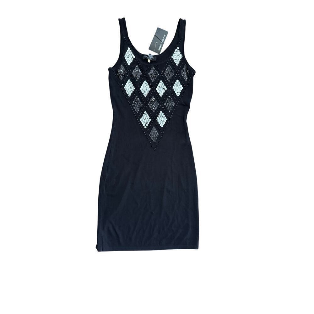 NWT Maranda Gordon Women's Black Beaded Patterns Scoop Neck Mini Dress Size M